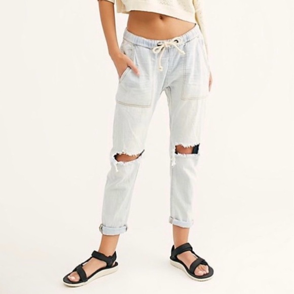 One Teaspoon Shabbies Drawstring Boyfriend Distressed Denim Jean Brando XS - Picture 1 of 16